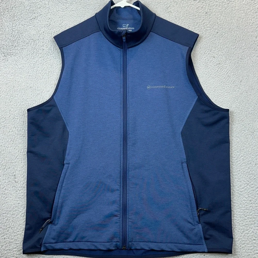 Vineyard Vines Vest Mens XL Performance Blue Full Zip Golf Mock Neck Stretch EUC